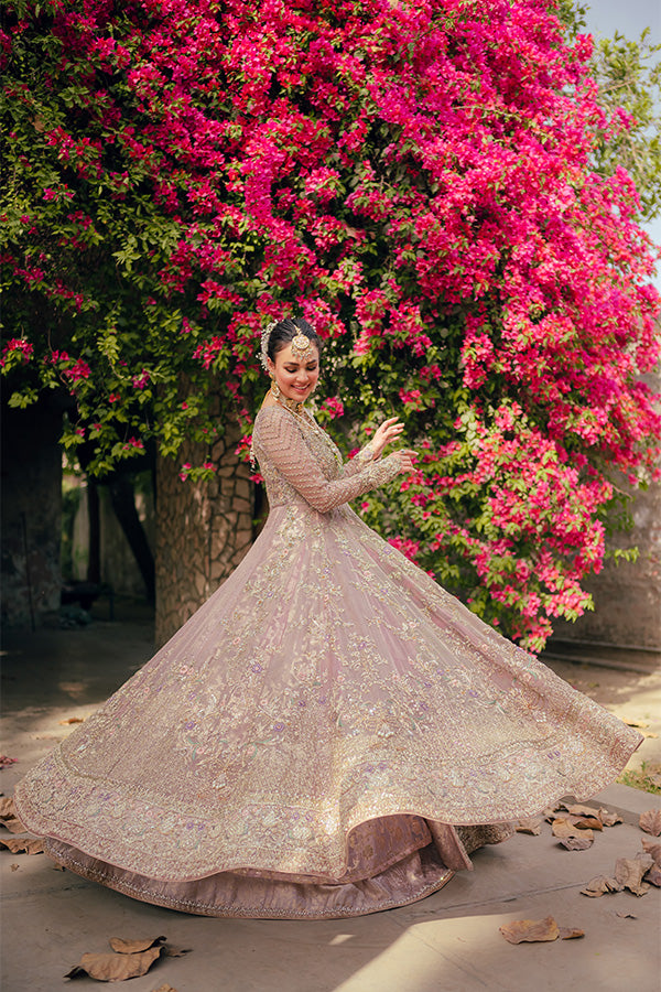 Indian Lilac Zari Net Angrakha Dress (3-Piece) - Image 3