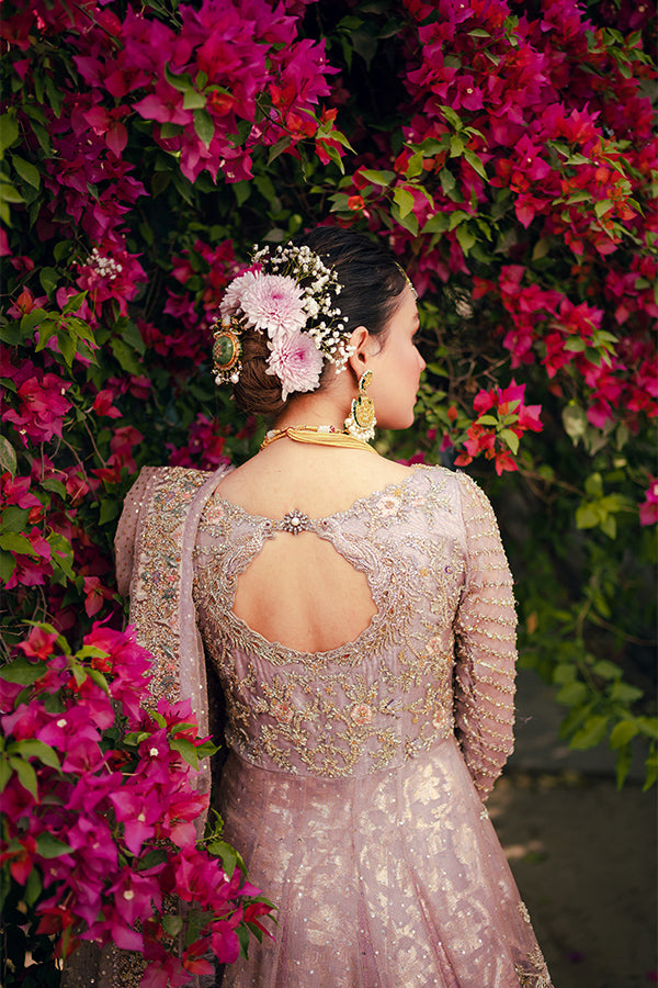 Indian Lilac Zari Net Angrakha Dress (3-Piece) - Image 5