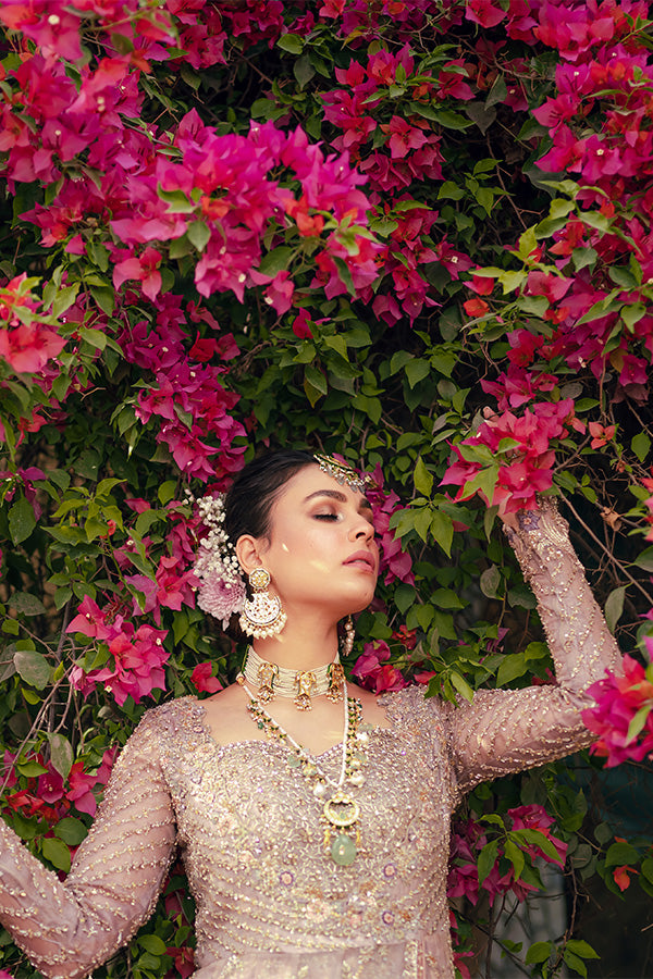 Indian Lilac Zari Net Angrakha Dress (3-Piece) - Image 7