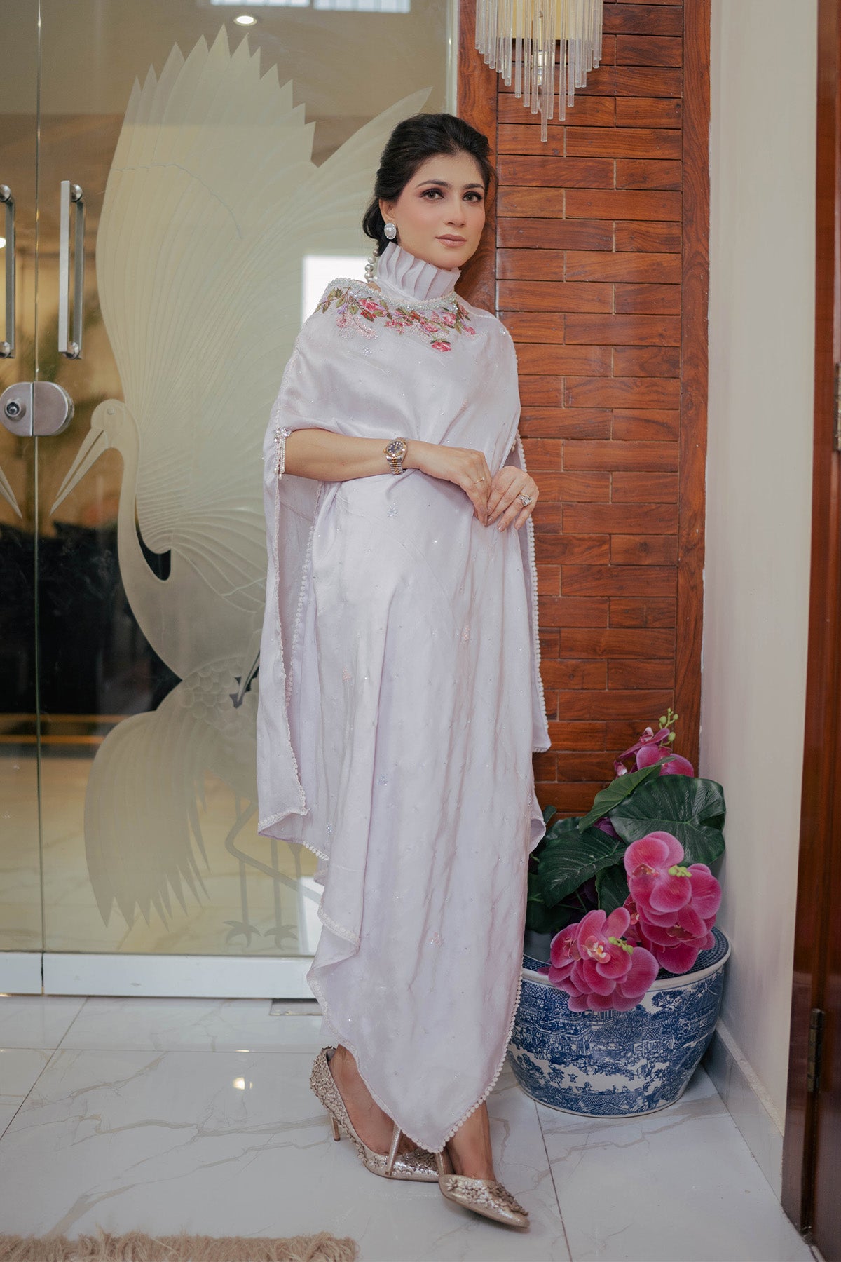 Lilac Embellished Chiffon Cape Dress (2-Piece) - Image 1