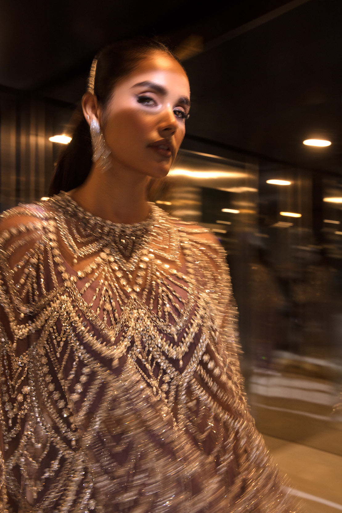 Lavender Swarovski Embellished Net Cape Dress (2-Piece) - Image 7