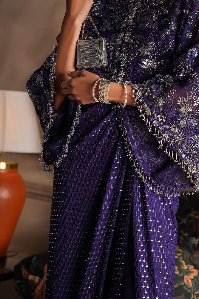 Pakistani Cadbury Purple Embroidered Net Kimono Jacket Dress (3-Piece) - Image 4