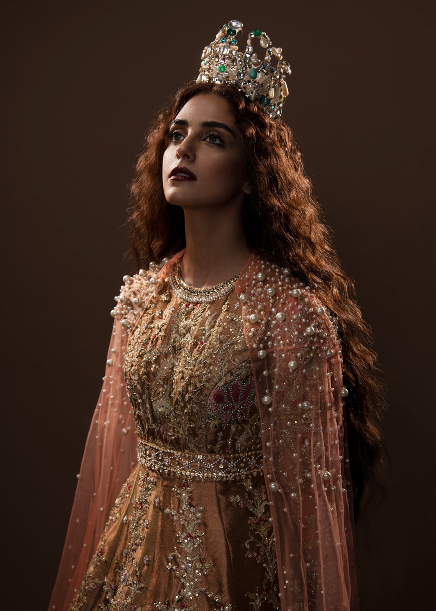 Plum Embellished Raw Silk Cape Dress (1-Pc) - Image 3