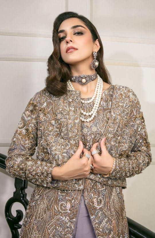 Pakistani Lilac Embellished Raw Silk Jacket Co-ord (3-Piece) - Image 1