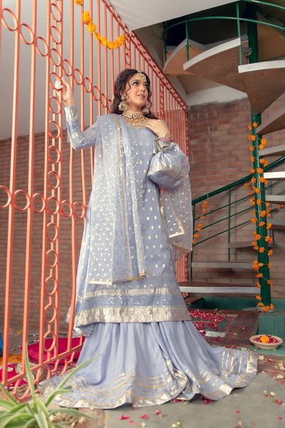 Light Purple Zari Gota Karandi Gharara (3-Piece) - Image 4