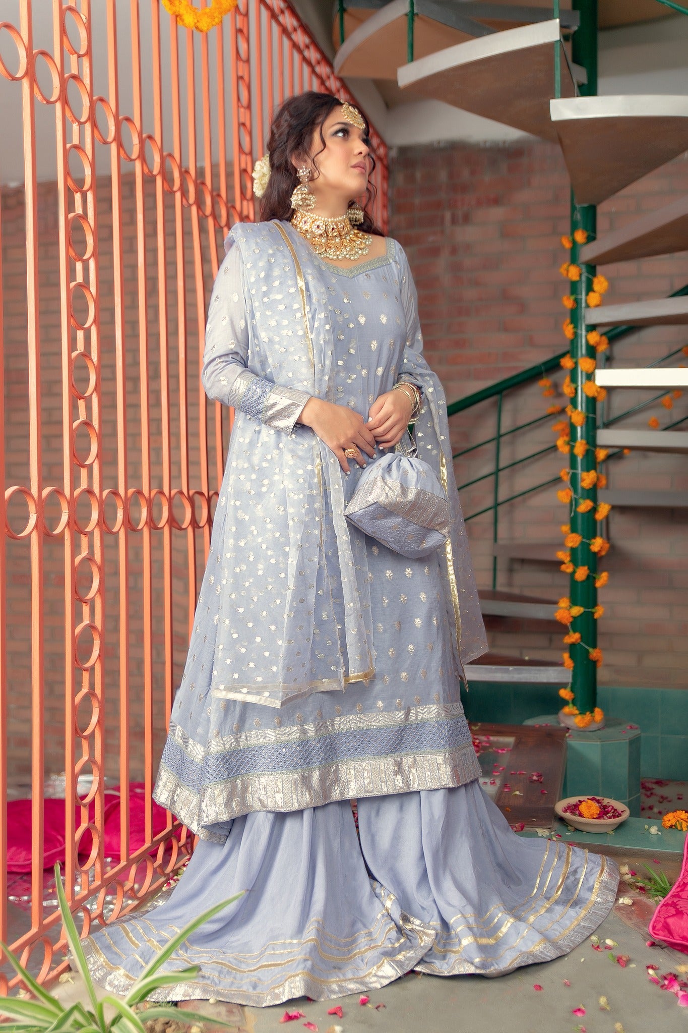 Light Purple Zari Gota Karandi Gharara (3-Piece) - Image 6