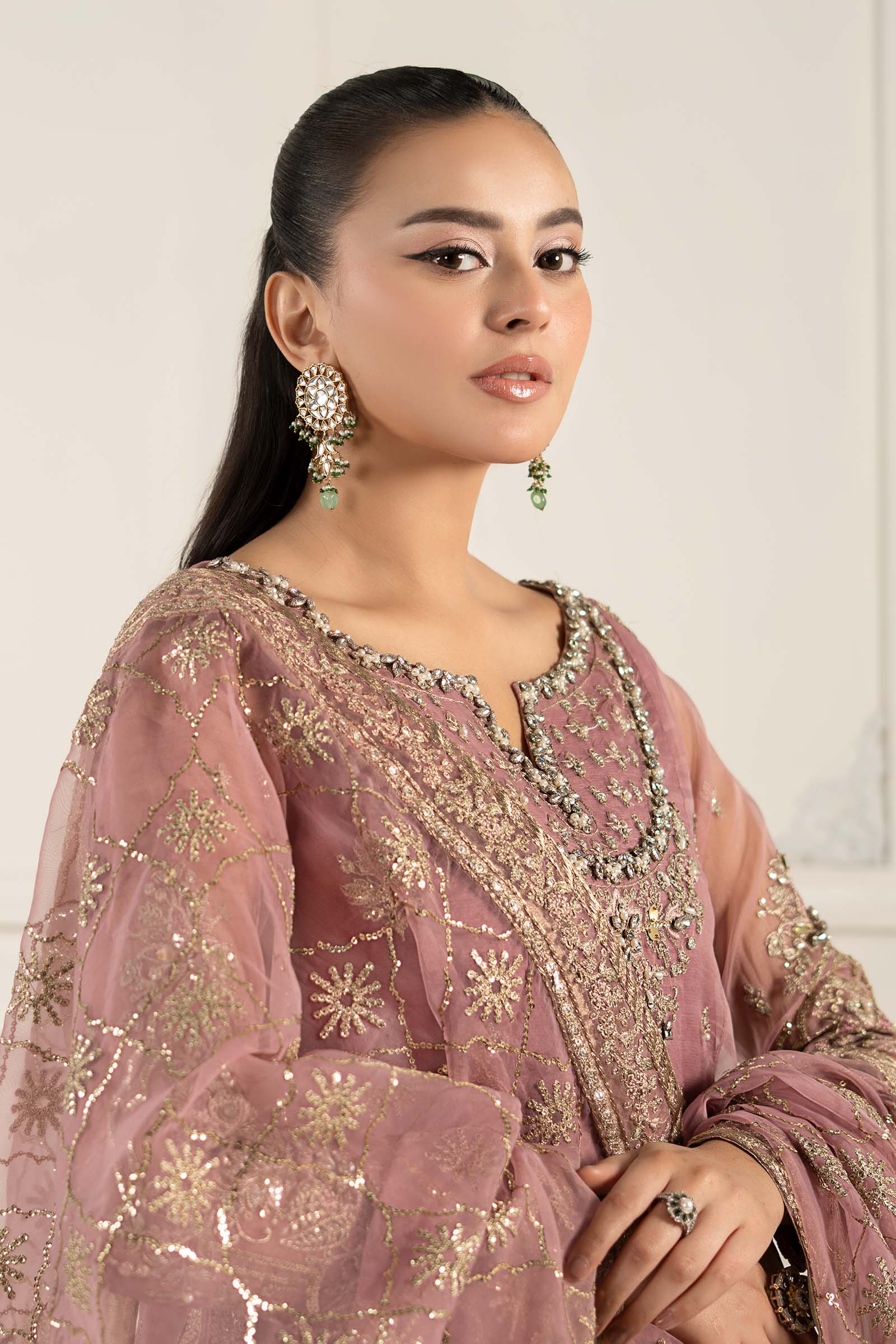 Lilac Embroidered Organza & Raw Silk Gharara (3-Piece) - Image 2