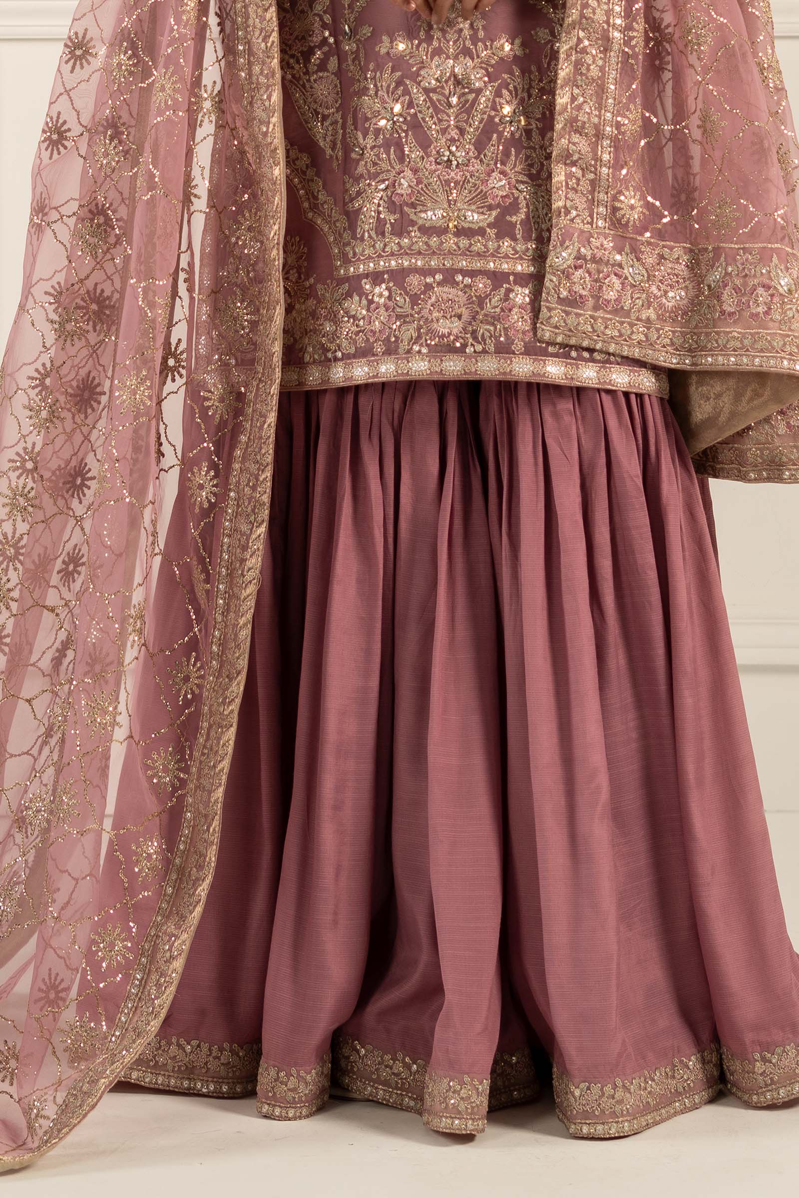 Lilac Embroidered Organza & Raw Silk Gharara (3-Piece) - Image 5