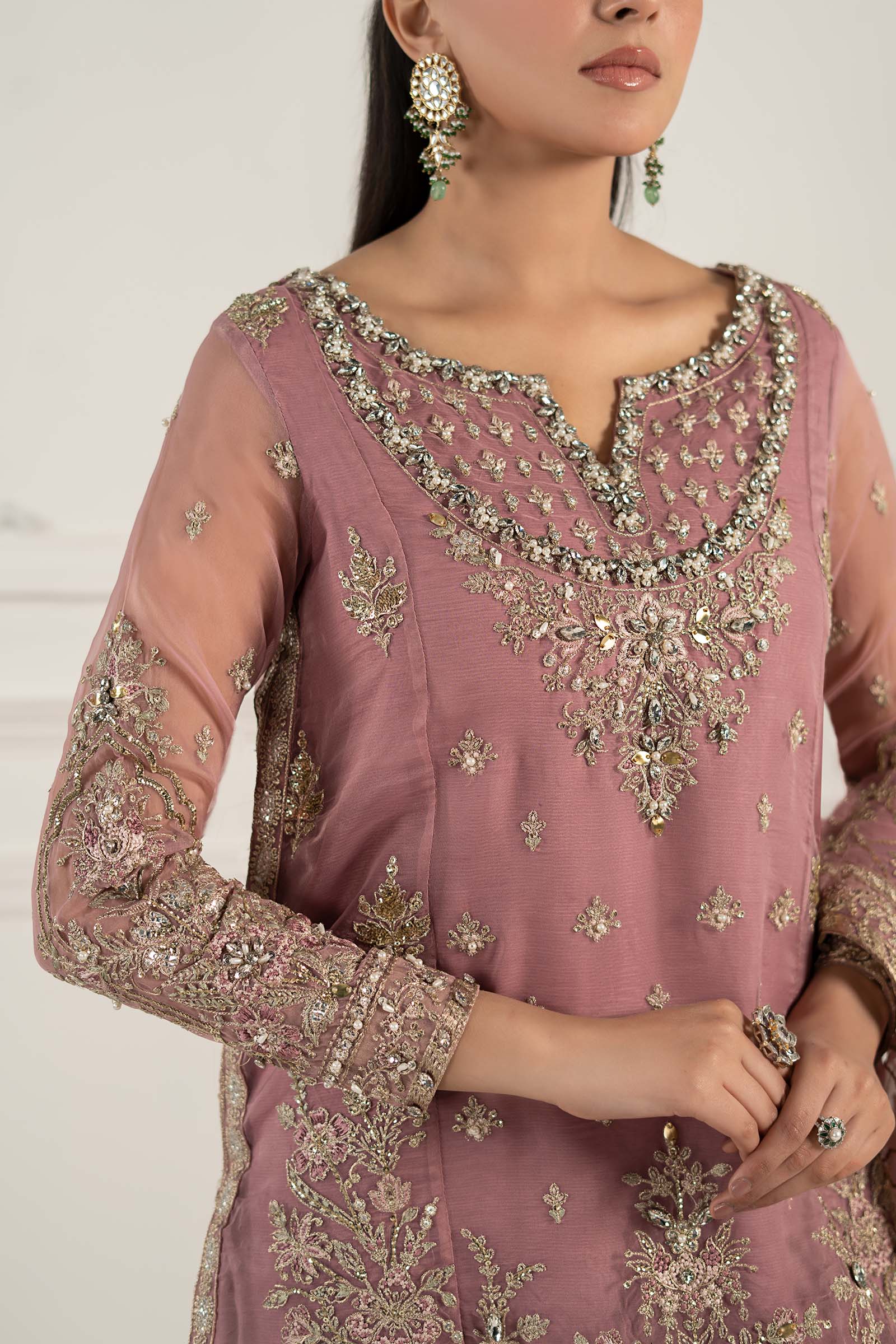 Lilac Embroidered Organza & Raw Silk Gharara (3-Piece) - Image 6