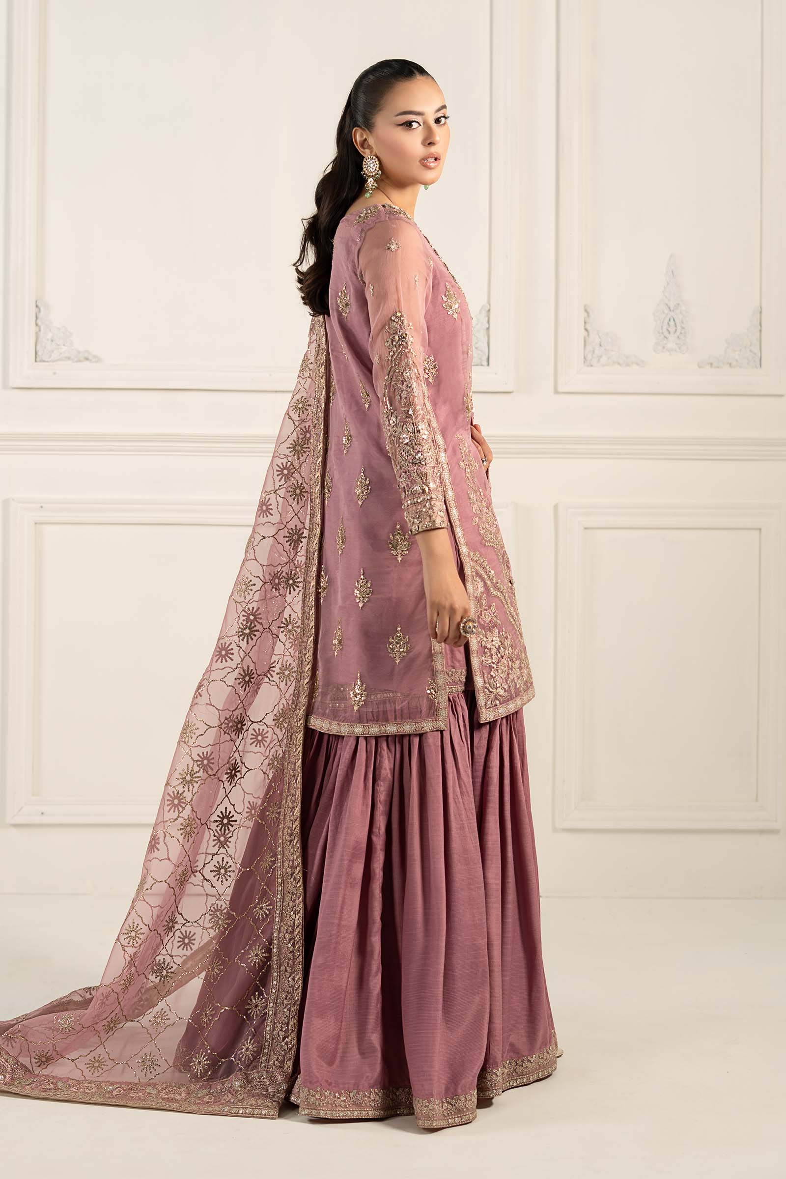 Lilac Embroidered Organza & Raw Silk Gharara (3-Piece) - Image 7
