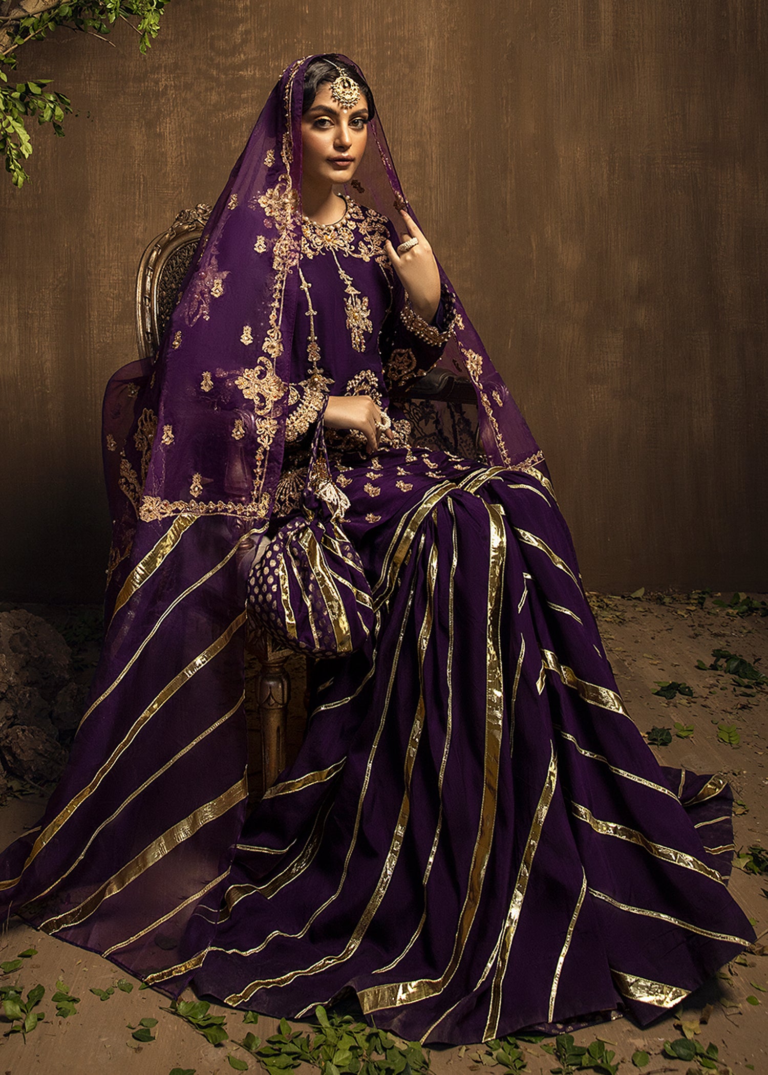Deep Purple Aari Naqshi Raw Silk Gharara (3-Piece) - Image 3
