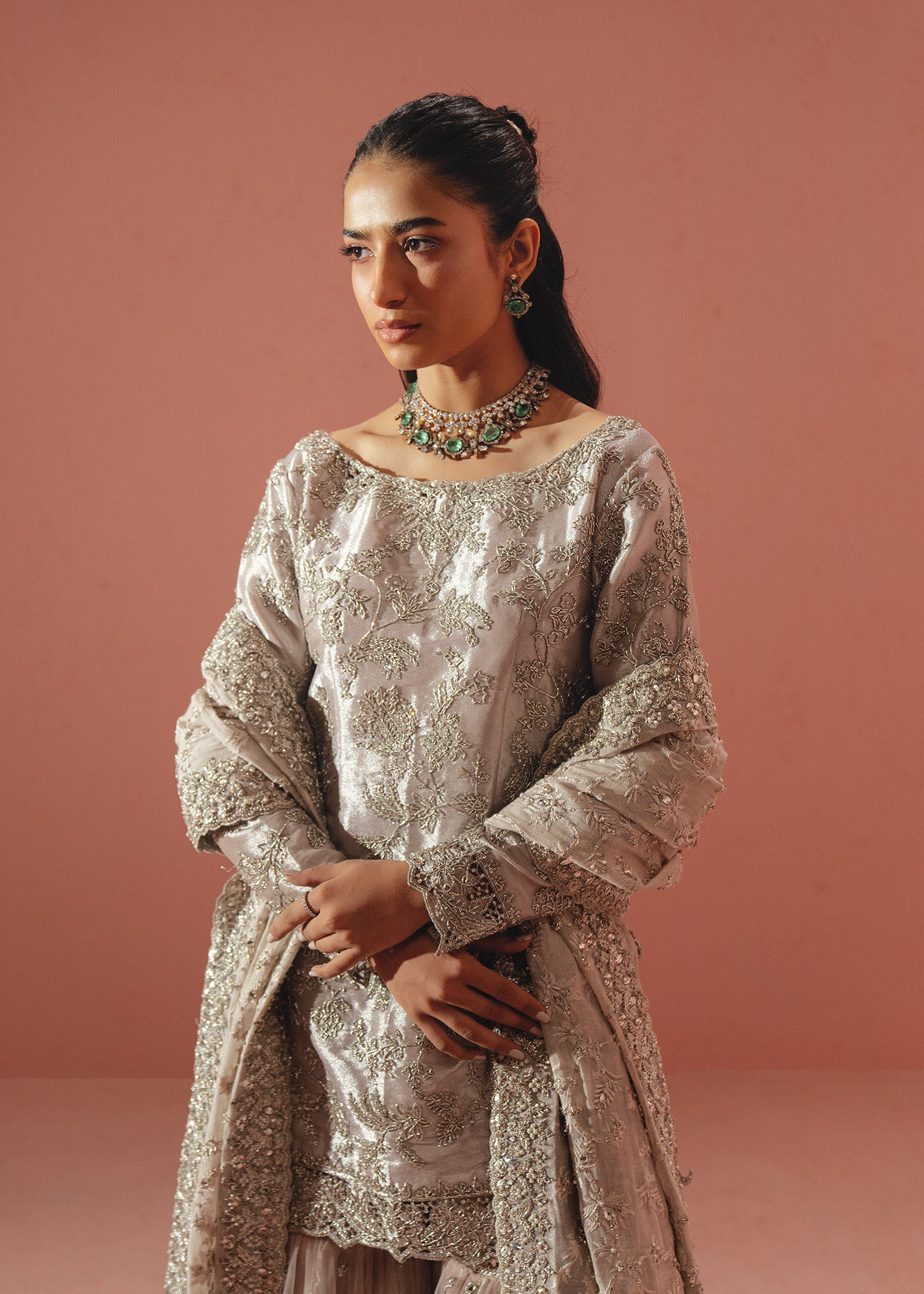 Lilac Zardozi Tissue Gharara Set (3-Piece) - Image 2