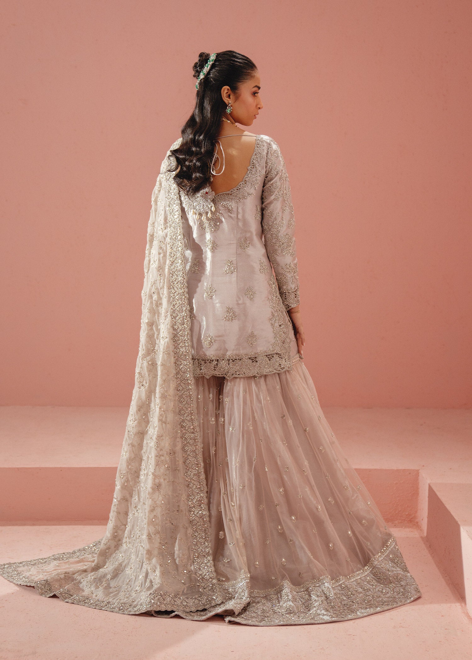 Lilac Zardozi Tissue Gharara Set (3-Piece) - Image 4