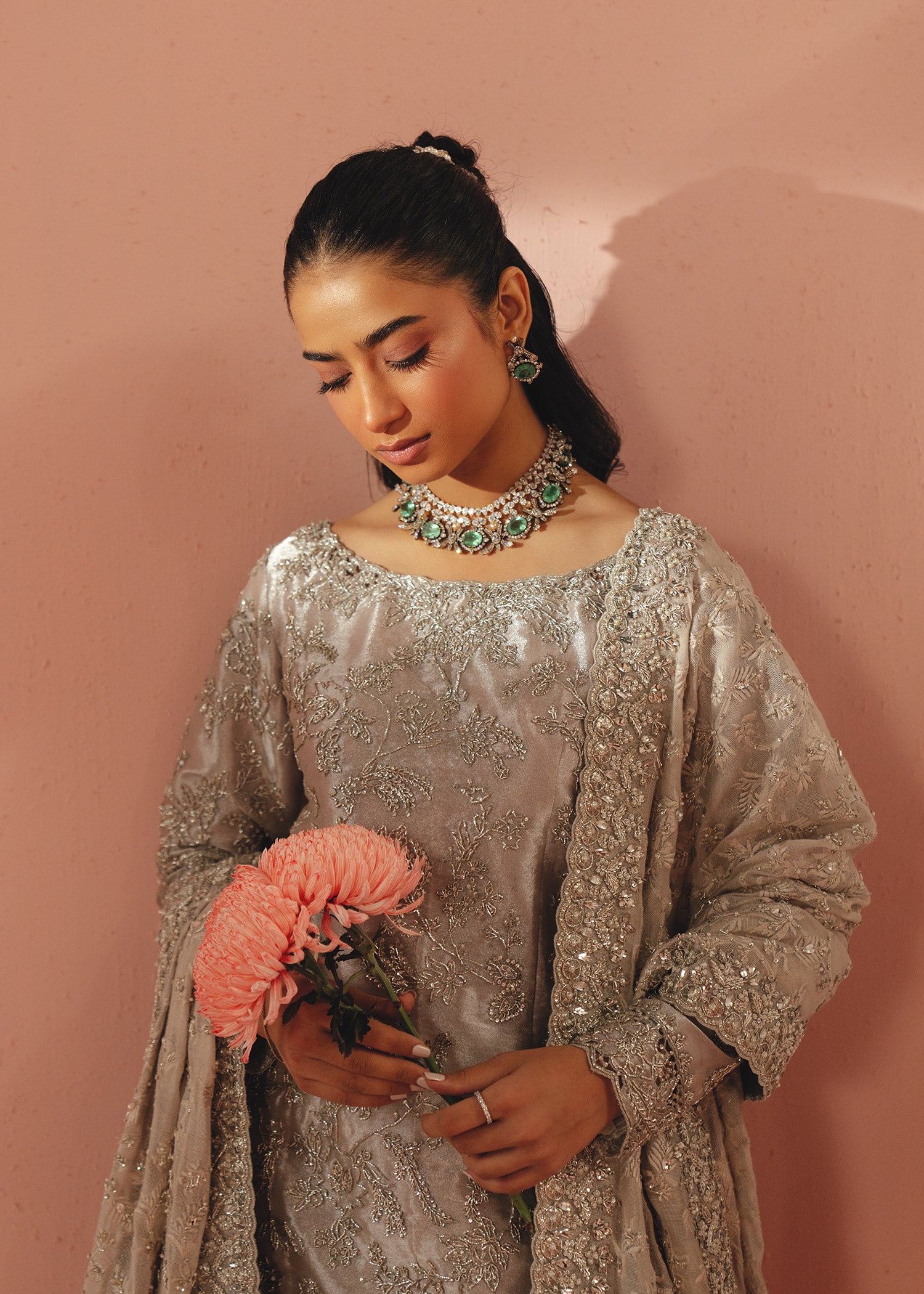 Lilac Zardozi Tissue Gharara Set (3-Piece) - Image 5