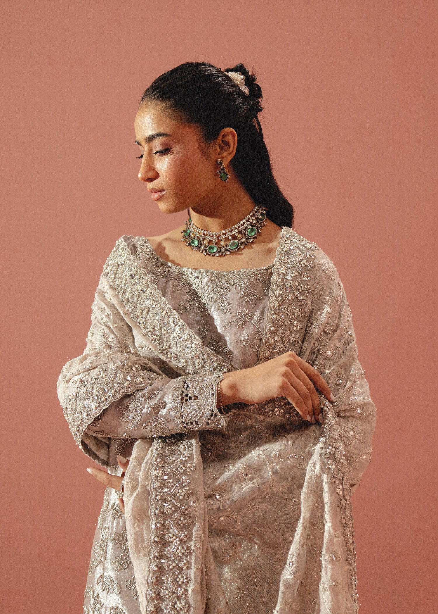 Lilac Zardozi Tissue Gharara Set (3-Piece) - Image 6