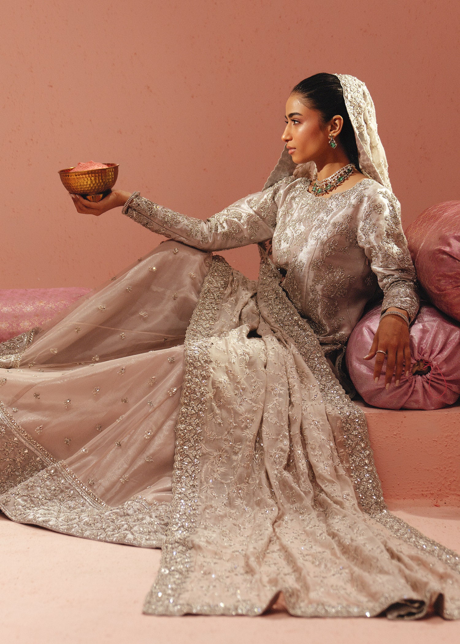 Lilac Zardozi Tissue Gharara Set (3-Piece) - Image 7