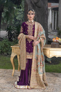 Deep Purple Embellished Velvet Gharara (3-Piece) - Image 2