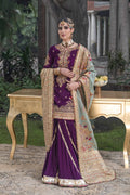 Deep Purple Embellished Velvet Gharara (3-Piece) - Image 3