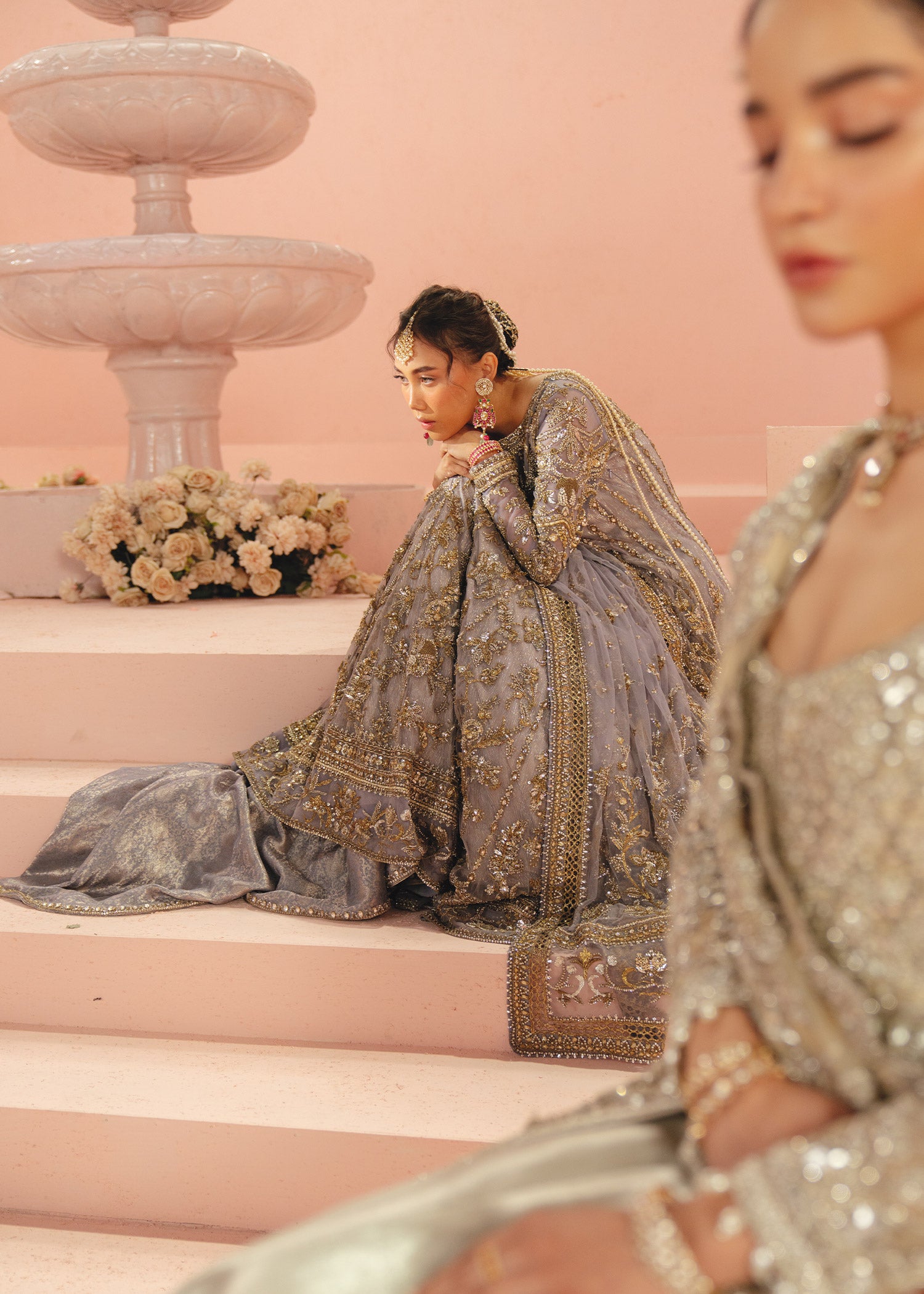 Pakistani Lavender Zardozi Net Kamkhwab Gown (2-Piece) - Image 10