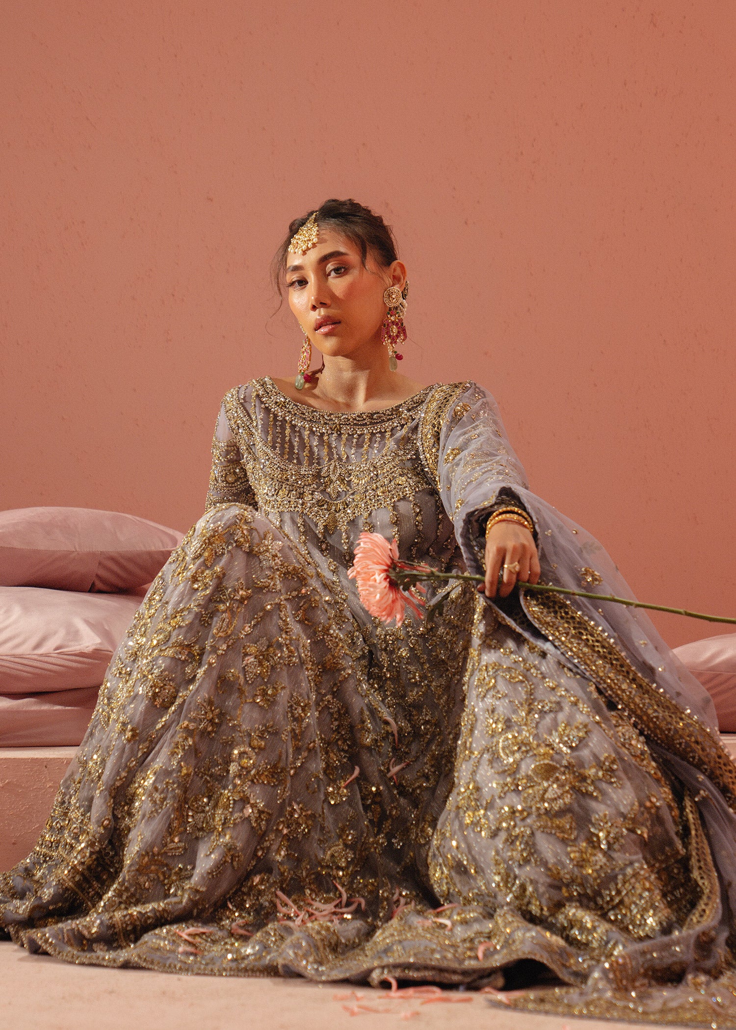 Pakistani Lavender Zardozi Net Kamkhwab Gown (2-Piece) - Image 4