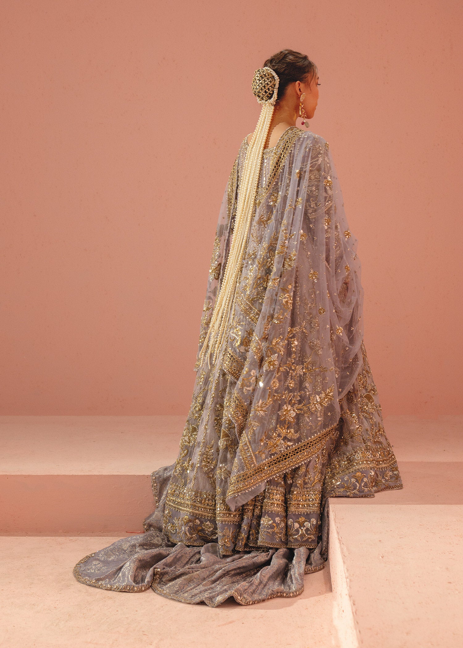 Pakistani Lavender Zardozi Net Kamkhwab Gown (2-Piece) - Image 5