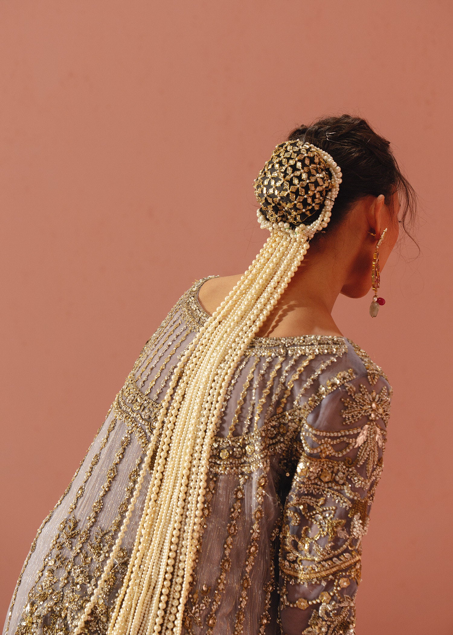 Pakistani Lavender Zardozi Net Kamkhwab Gown (2-Piece) - Image 9