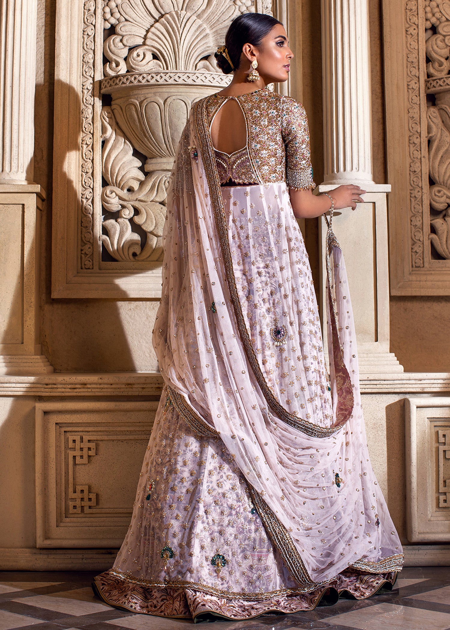 Lavender Embellished Net Bridal Gown (2-Piece) - Image 3