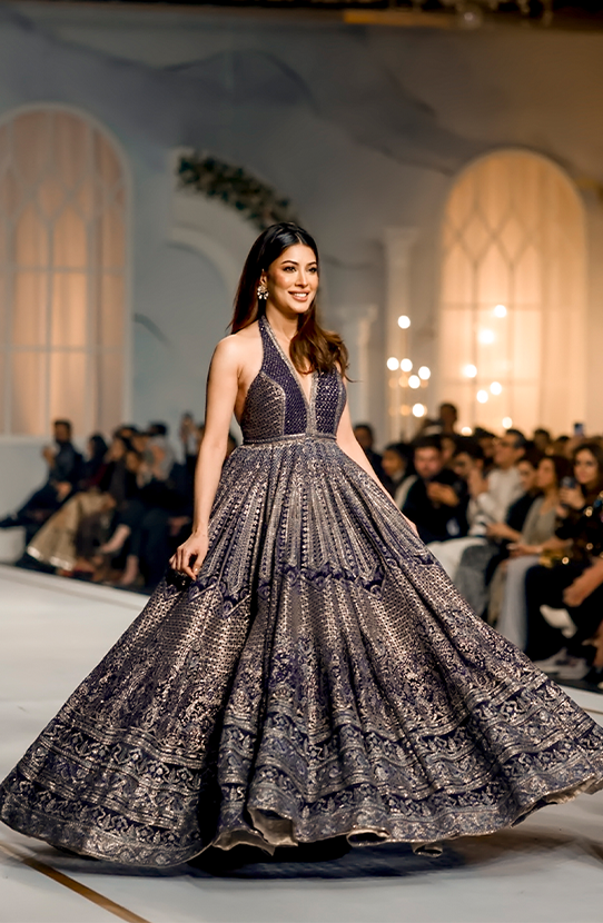 Royal Purple Embroidered Net Gown (1-Pc) - Image 1