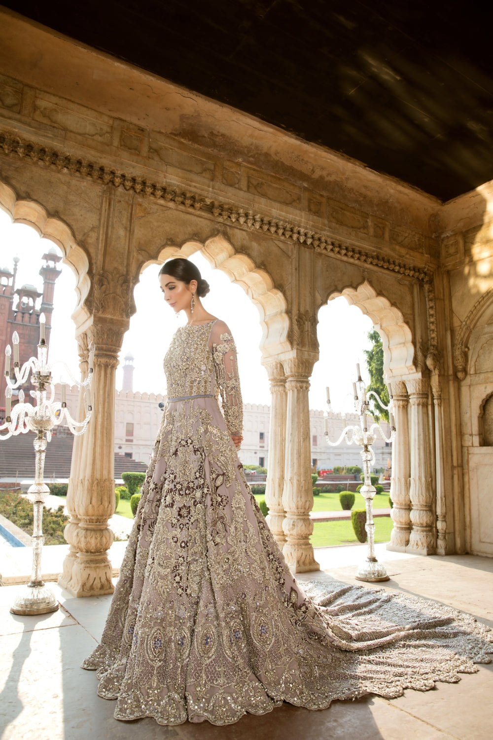 Pakistani Lilac Embellished Net Bridal Gown (2-Piece) - Image 4