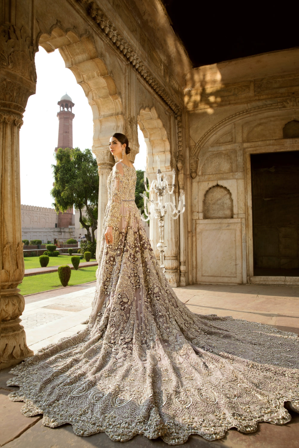 Pakistani Lilac Embellished Net Bridal Gown (2-Piece) - Image 5