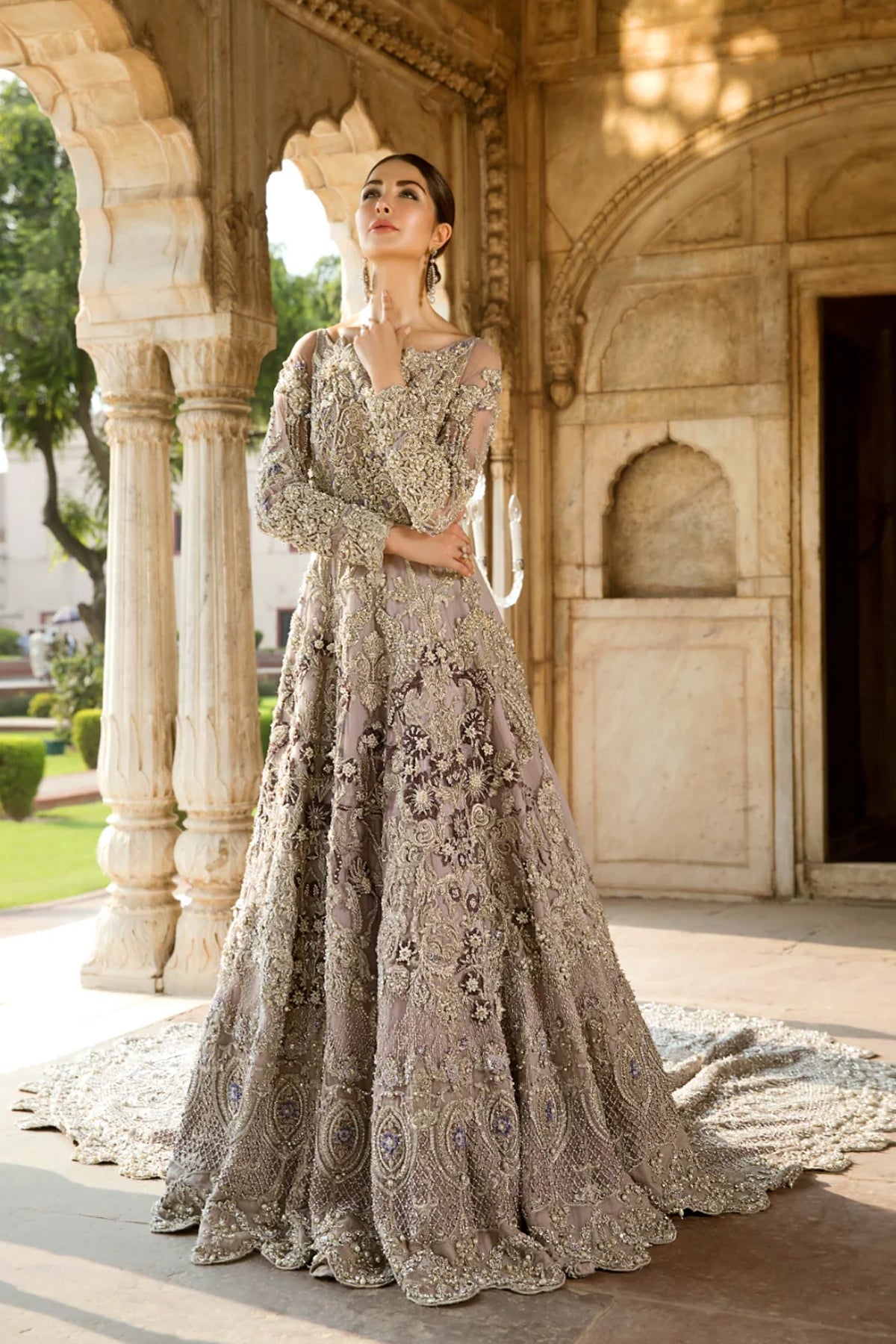 Pakistani Lilac Embellished Net Bridal Gown (2-Piece) - Image 1