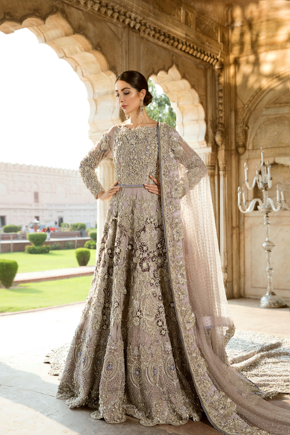 Pakistani Lilac Embellished Net Bridal Gown (2-Piece) - Image 2