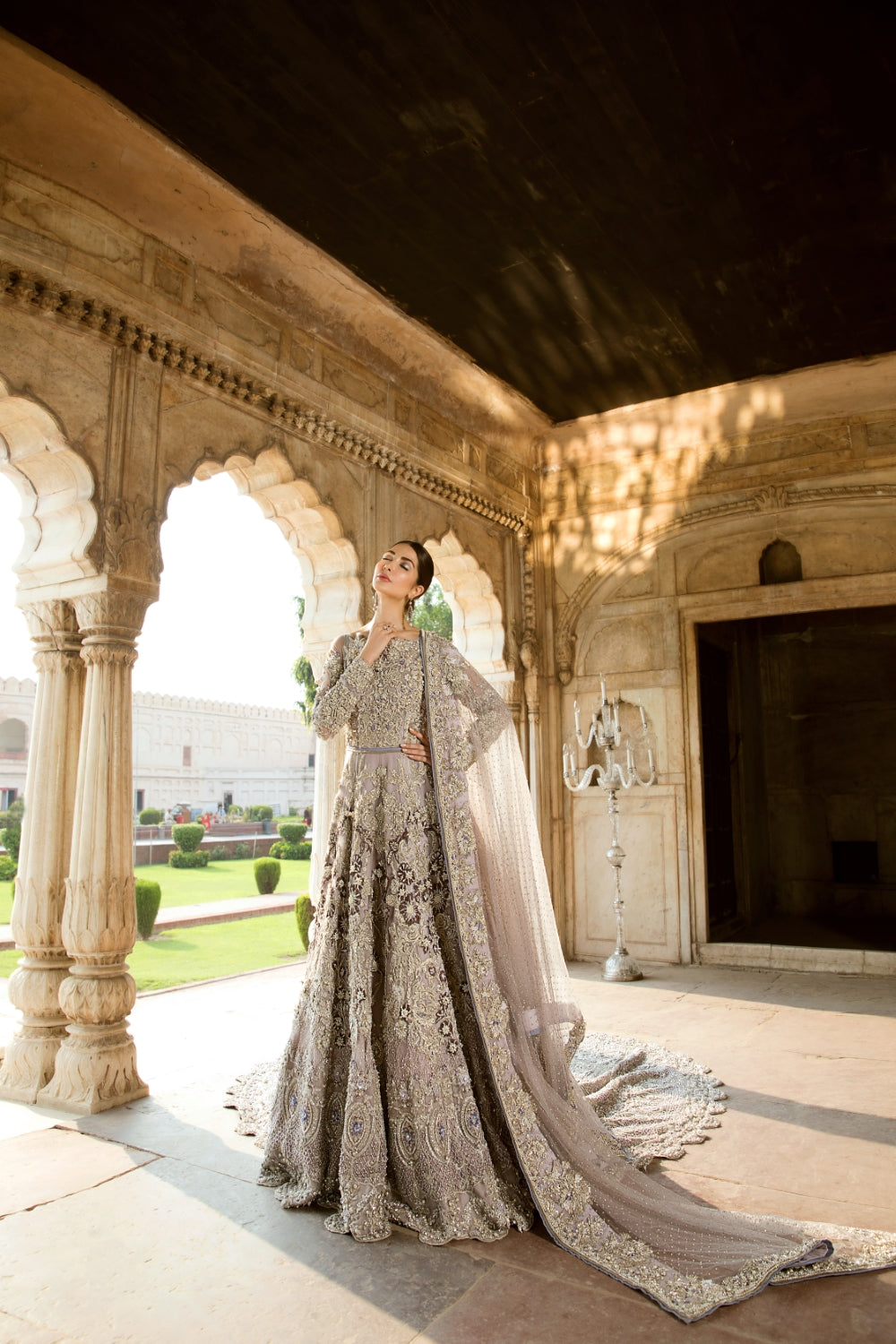 Pakistani Lilac Embellished Net Bridal Gown (2-Piece) - Image 3