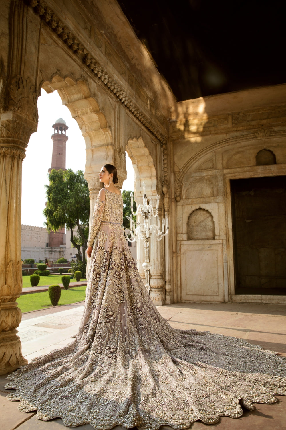 Pakistani Lilac Embellished Net Bridal Gown (2-Piece) - Image 6