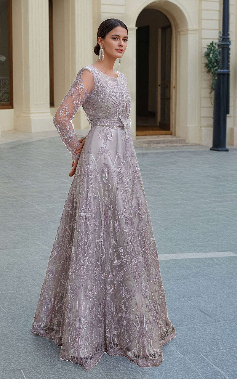 Lilac Embroidered Net Maxi Dress (1-Pc) - Image 1