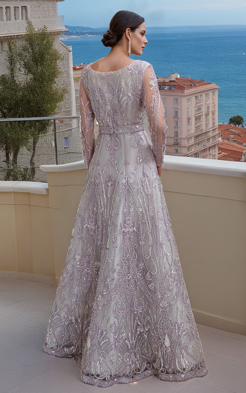 Lilac Embroidered Net Maxi Dress (1-Pc) - Image 3