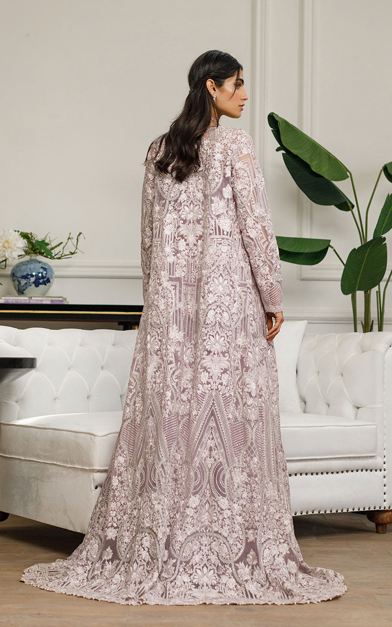 Lilac Embroidered Net Long Jacket Gown (2-Piece) - Image 2