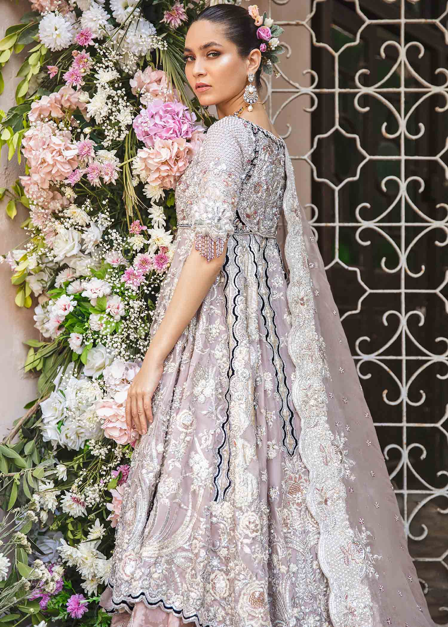 Pakistani Dusty Lilac Embellished Net Bridal Gown (2-Piece) - Image 3