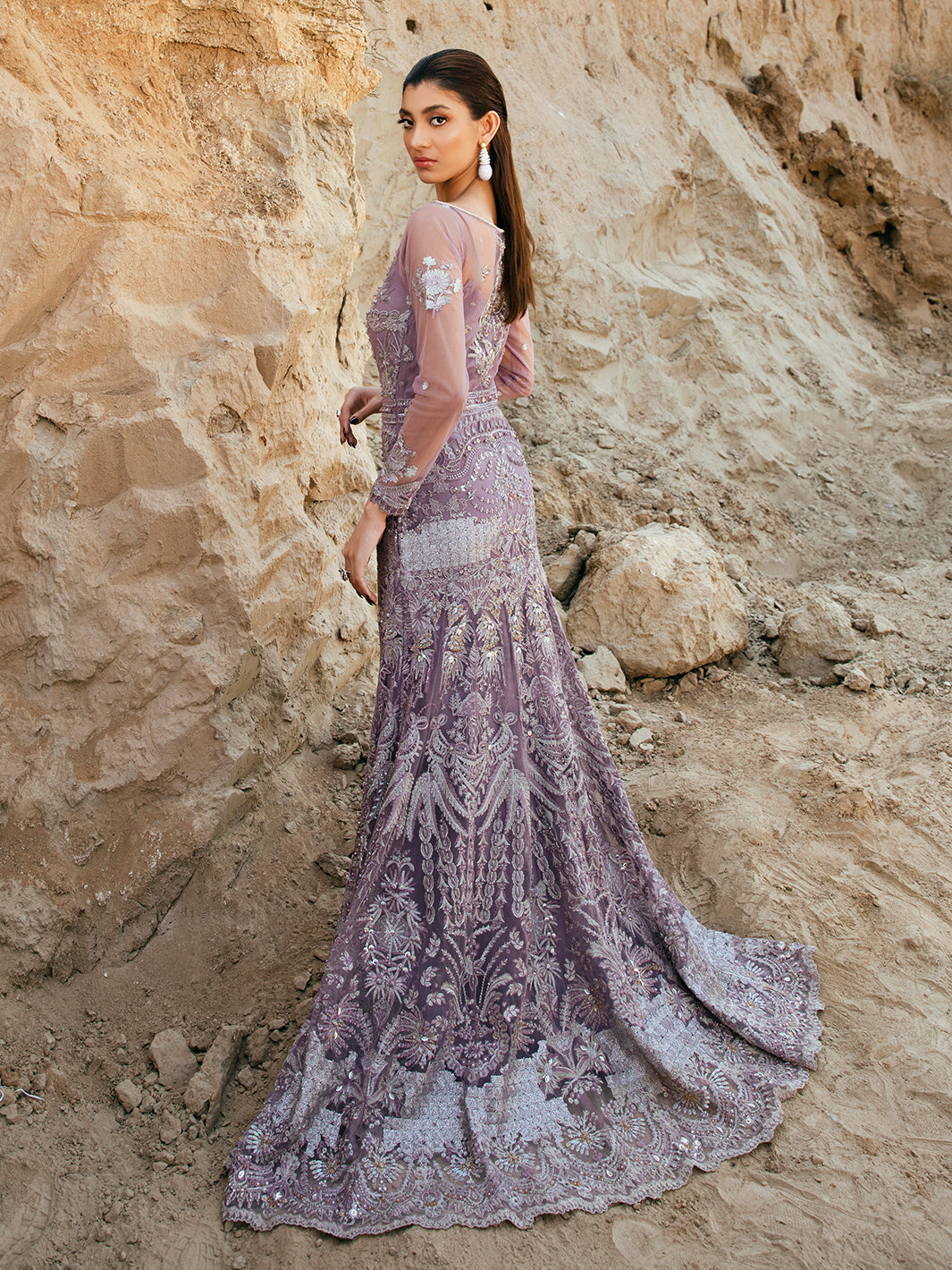 Lavender Embroidered Net Gown (2-Piece) - Image 1
