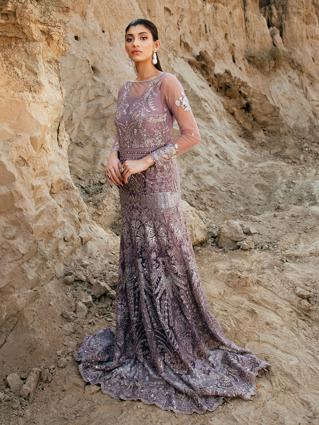 Lavender Embroidered Net Gown (2-Piece) - Image 2