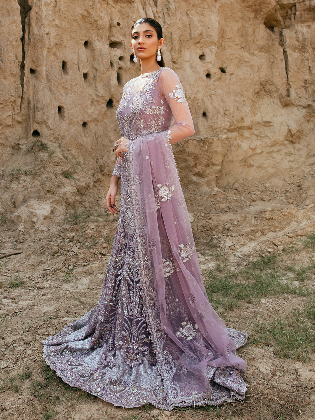 Lavender Embroidered Net Gown (2-Piece) - Image 3