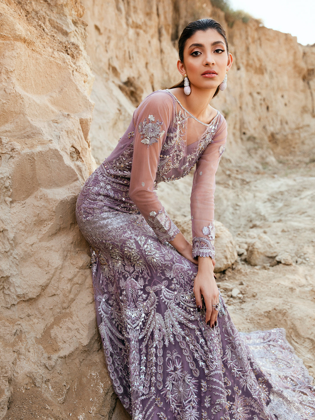 Lavender Embroidered Net Gown (2-Piece) - Image 4