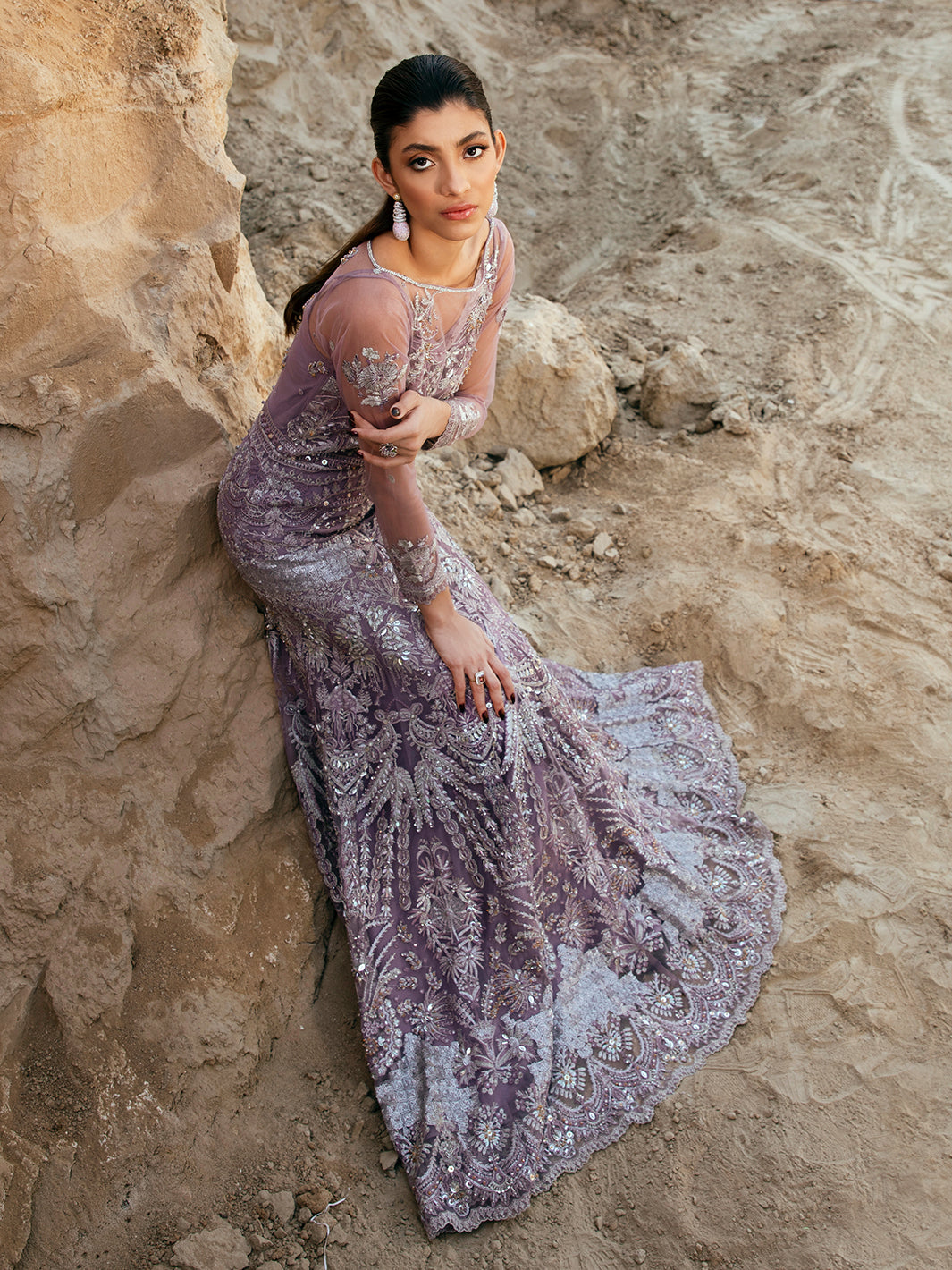 Lavender Embroidered Net Gown (2-Piece) - Image 5