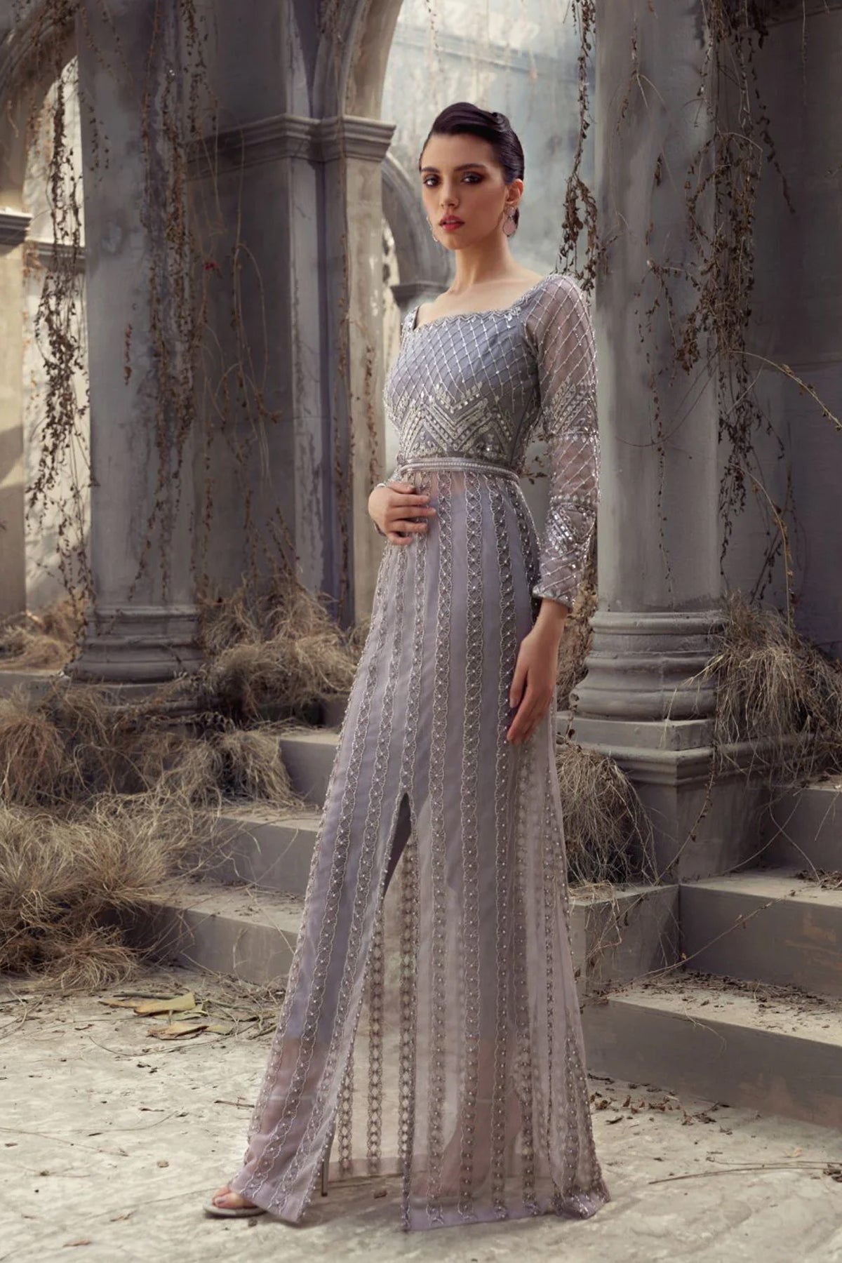 Lilac Embellished Net Gown (1-Pc) - Image 1