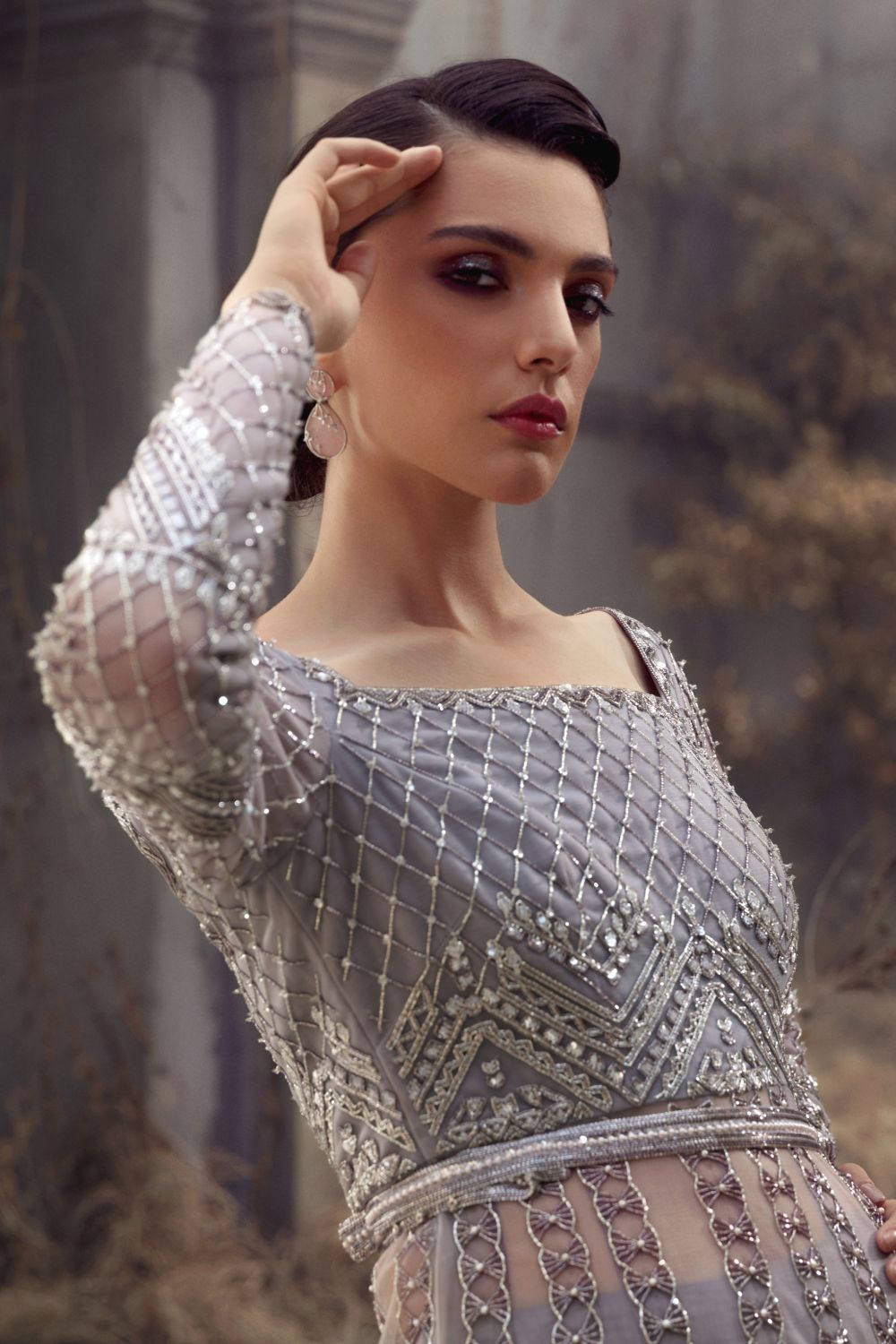 Lilac Embellished Net Gown (1-Pc) - Image 2