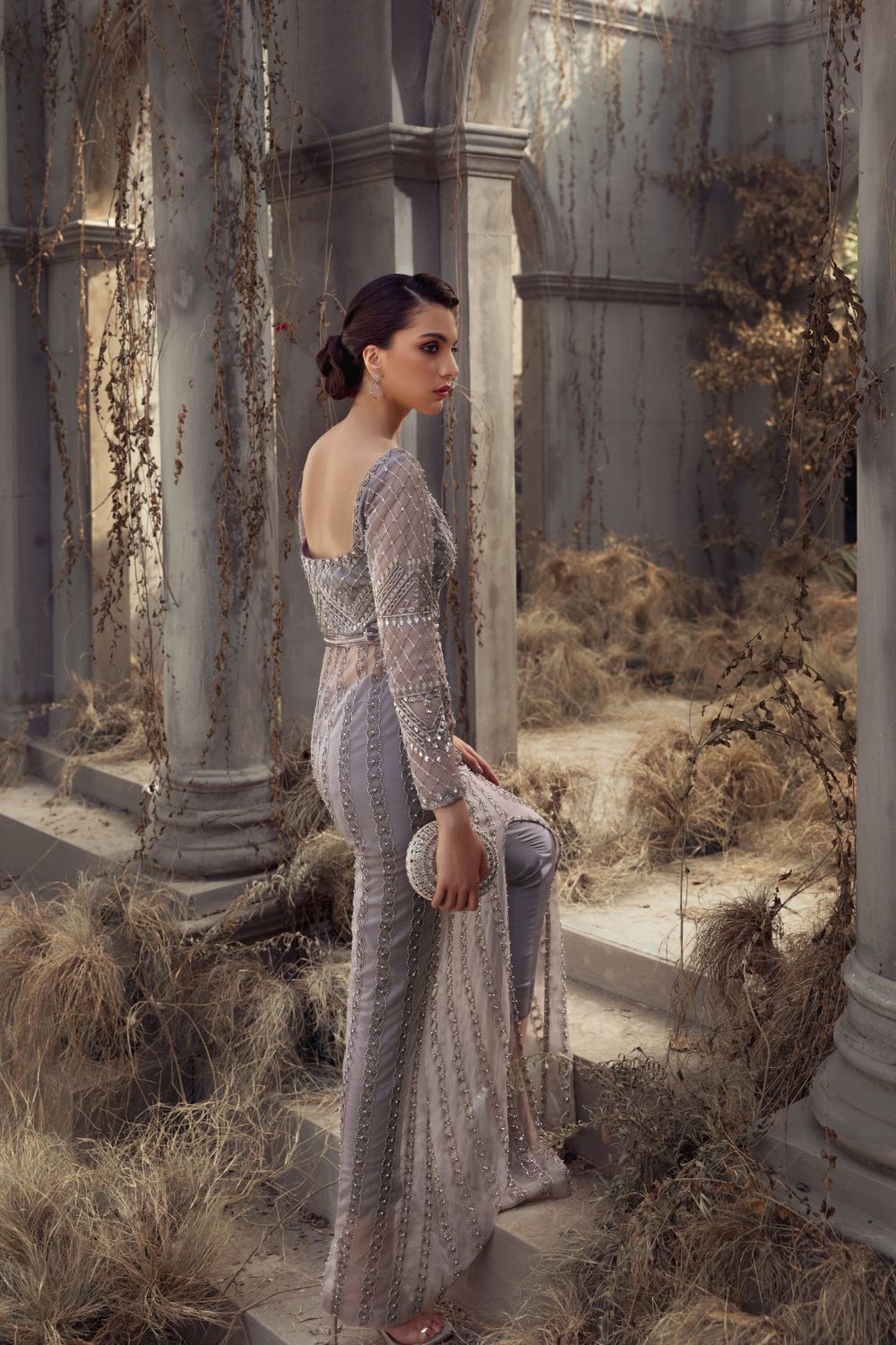 Lilac Embellished Net Gown (1-Pc) - Image 3