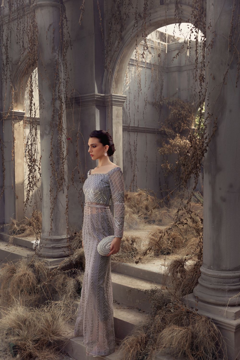 Lilac Embellished Net Gown (1-Pc) - Image 4