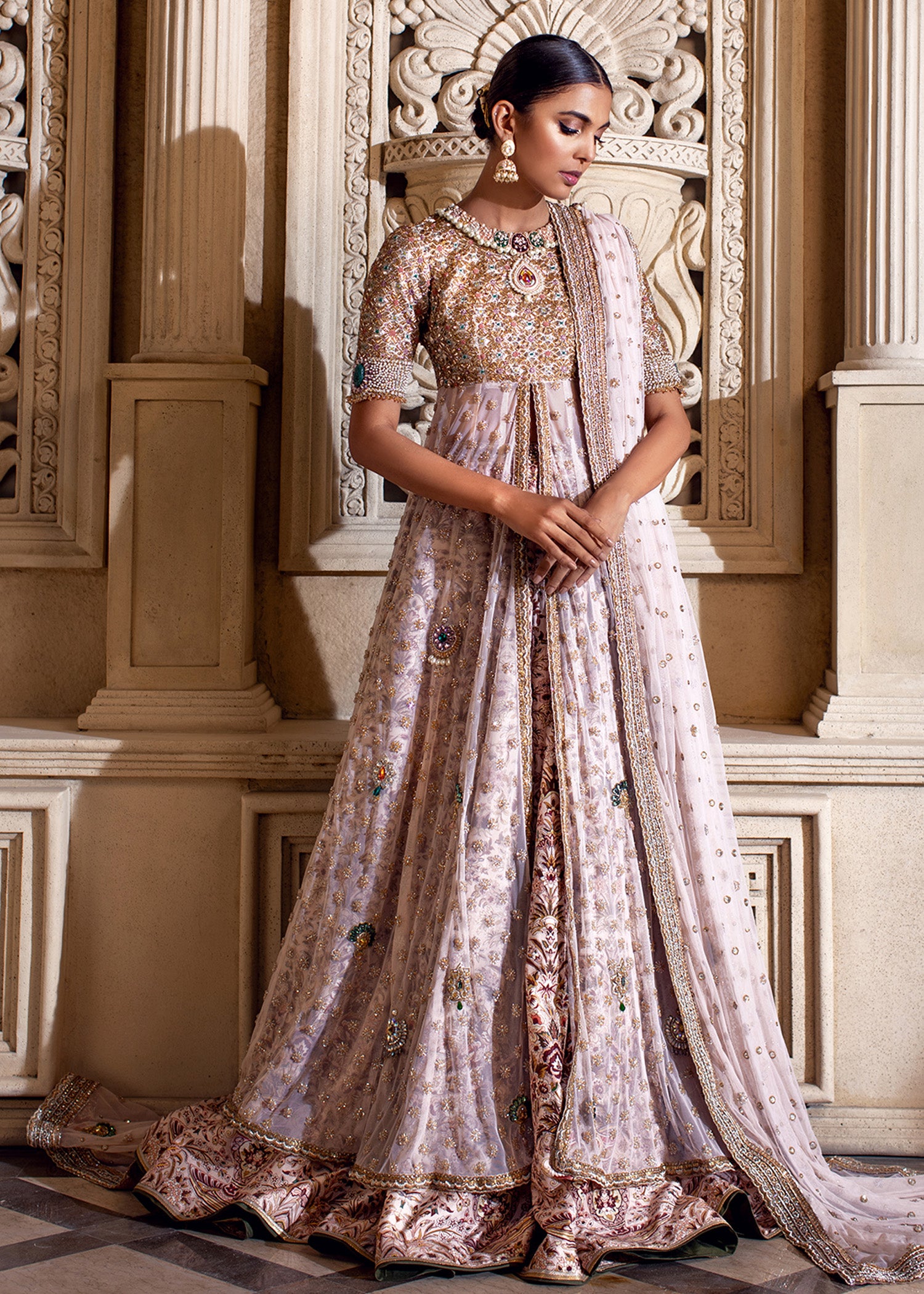 Lavender Embellished Net Bridal Gown (2-Piece) - Image 1