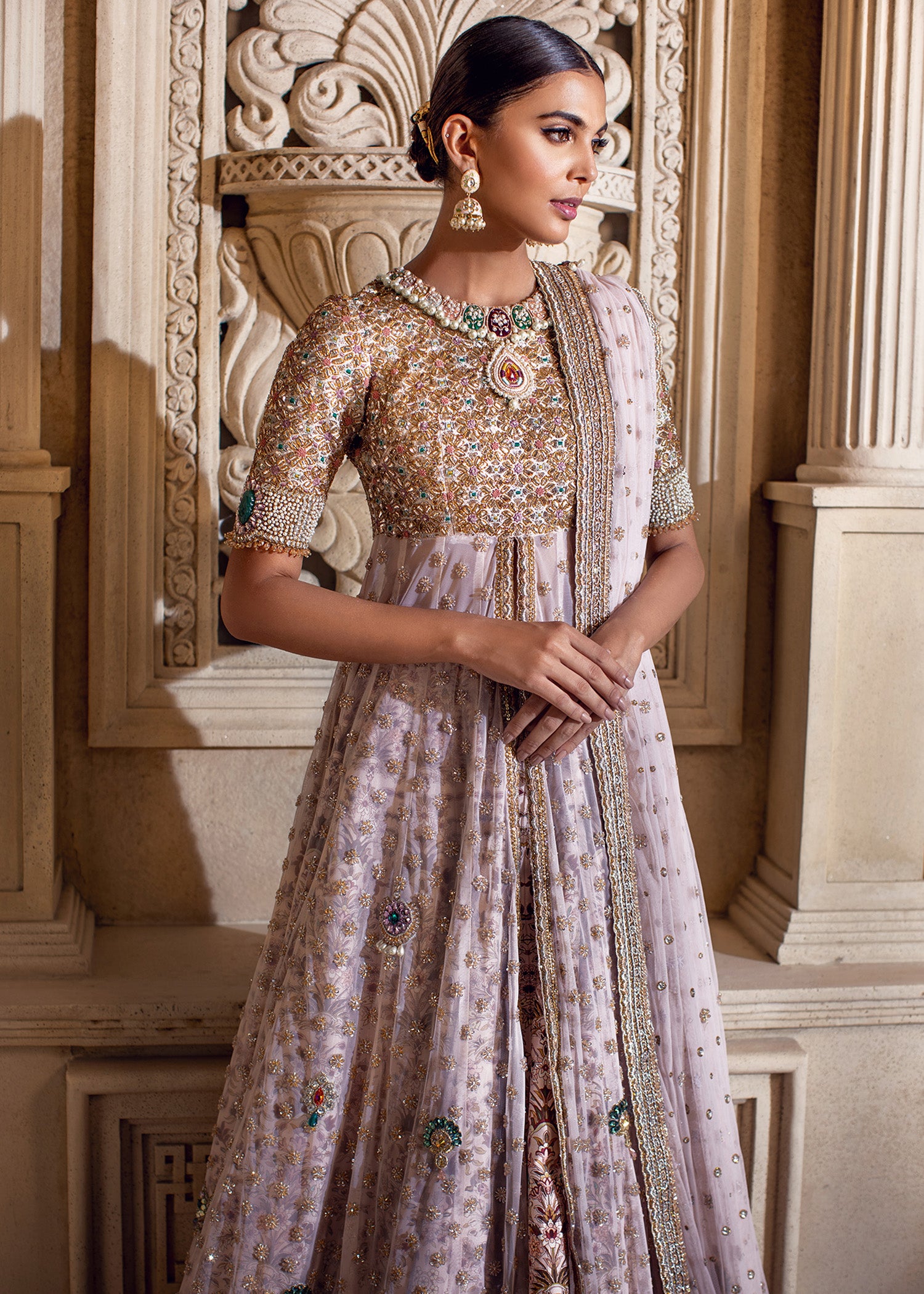 Lavender Embellished Net Bridal Gown (2-Piece) - Image 2