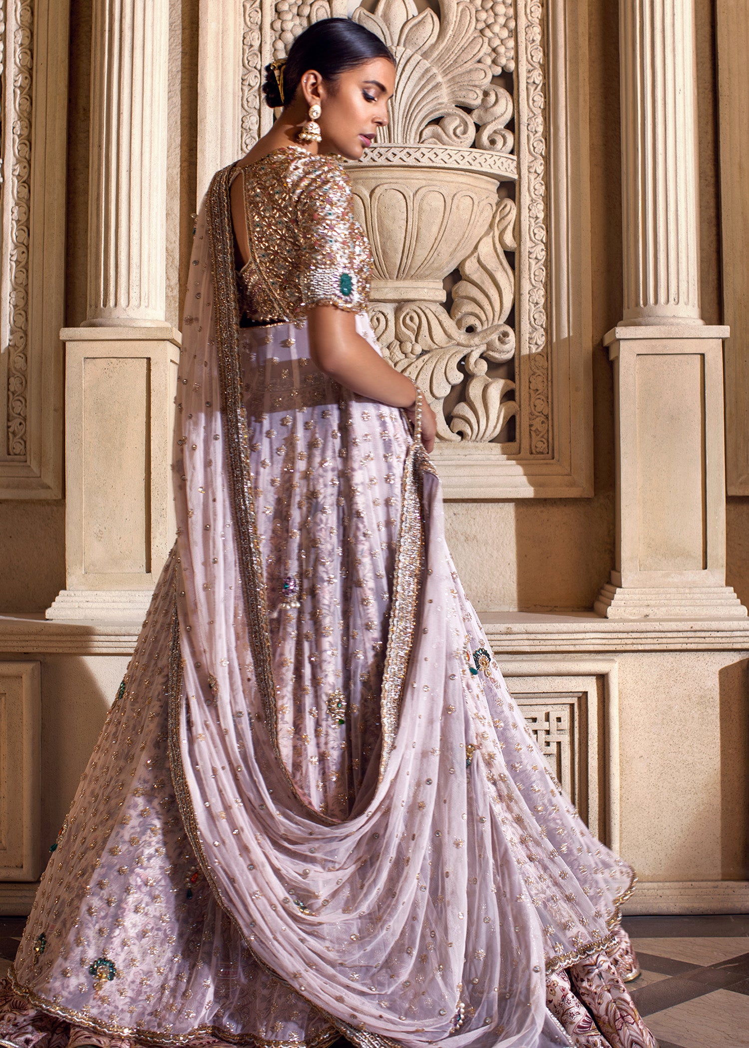 Pakistani Lavender Embellished Net Bridal Gown (2-Piece) - Image 2